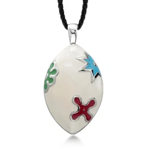 2 Inch Large Stainless Steel White Enamel With Flowers Pendant with 18 Inches - Picture 1 of 4