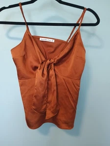 Abercrombie & Fitch Copper Orange Satin Tie Front Cami XS Tank - Picture 1 of 7
