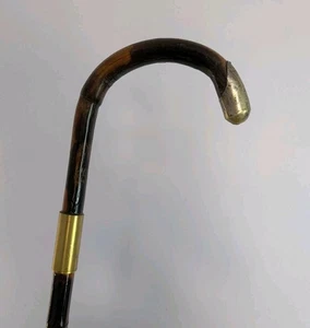 Antique Silver Walking Cane Stick Brass Collar Hallmarked  1901 (90cm) - Picture 1 of 7