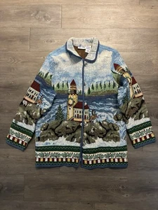 Vintage 90's Blair Nautical Sailbout Lighthouse Tapestry Jacket Pockets Women XL - Picture 1 of 8