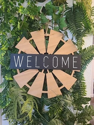 Hobby Lobby Tablero MDF REDONDO "Bienvenido" con pie de cuerda duradero. Foto 1 de 4