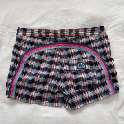 SUNDEK 2.5" Plaid Mesh Lined Board Shorts Mens 33 Pink Blue Swim Trunks Beach - Image 1 of 4