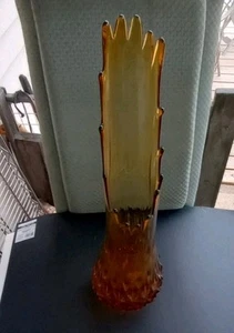 Jarrón de vidrio oscilante ámbar miel diamante LE Smith 24" MCM 16 puntos sin astillas - Imagen 1 de 9