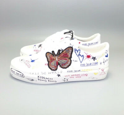 Zapatillas ZARA Butterfly Graffiti Cuero Blanco Con Cordones - RARAS - NUEVAS CON ETIQUETAS  Foto 1 de 4