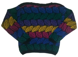 Vintage 80er Cheryl Tiegs Pullover Rainbow Leaf Sweater Damen Medium Langarm - Bild 1 von 2