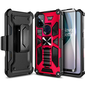 For OnePlus Nord N10 5G / N100 Belt Clip Holster Kickstand Cover +Tempered Glass