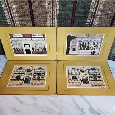 Vtg Clover Leaf Placemats Set of 4 Store Shop Fronts Fiona Butler Yesteryear - Image 1 of 4