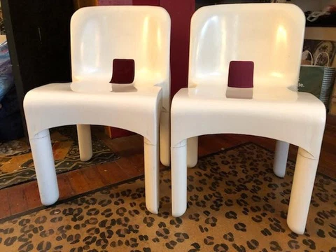 Joe Colombo Universale Plastic Chairs for Kartell "White Italy Vintage Space Age Cover