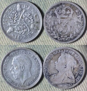 Great Britain : 2 Coins Threepence 1893+1933 #777 #831 IR112895 - Picture 1 of 1