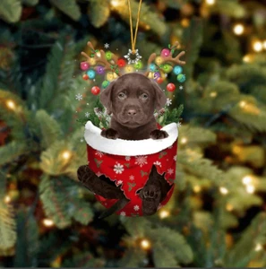 Chocolate Labrador In Snow Flat 2D Acrylic Ornament Christmas Gift Decoration - Picture 1 of 2