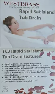 Westbrass TC3P Rapid Set Island Tub Drain Assembly 2" x 1-1/2" Adapter PVC - Picture 1 of 11
