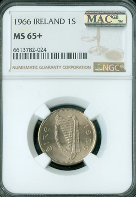 1966 IRELAND SHILLINGS MS65 + PQ 2ND FINEST GRADE MAC SPOTLESS * - Image 1 of 2