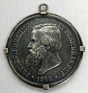 Antique 1888 Petrus II 2000 Reis Decredo De 1870 Silver Coin 28.55g 1.7/8 " - Picture 1 of 12