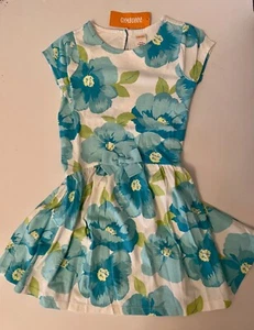 NWT Girls 6 Gymboree “SPRING DRESSY” Cotton Knit Turquoise Twirly FLORAL DRESS - Picture 1 of 4