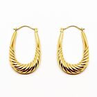 Genuine 9 Carat Gold U Shaped Creole Hoop Earrings With Embossed Pattern Detail