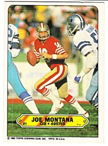 Tarjeta de fútbol americano 1983 Topps Sticker #21 Joe Montana San Francisco 49ers - Imagen 1 de 1