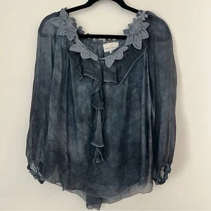 Belle France Sz S silk gray blouse fairy ruffles made in Italy cottagecore - Picture 1 of 8