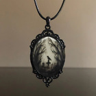 Gothic Crow Cross Glass Pendant Necklace Women Men Party Band Jewelry Halloween