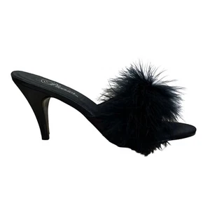 Pleaser Women’s Black Faux Feather Open-Toe Mules Stiletto Heel Sz 8 - Picture 1 of 8