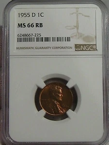 BU RED/BROWN GEM 1955-D Lincoln Wheat Penny NGC MS66 RD. #27 - Picture 1 of 9