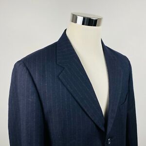 J Crew Mens 42L Suit Jacket Navy Chalk Striped 100% Wool Three Button Italy 