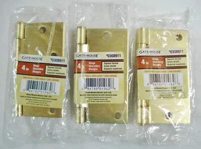 Juego de 3 bisagras de puerta de 4" con acabado de latón brillante satinado esquina cuadrada 0308911 Foto 1 de 4