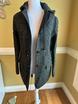 THAKOON Addition NUEVO Abrigo Chaqueta Blazer Chaqueta Mezcla Lana Gris Melange Con Capucha Talla XS Foto 1 de 4