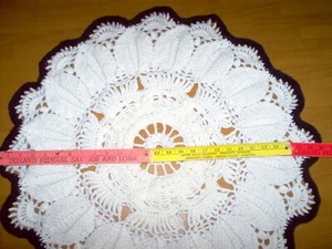 New, handmade crochet table doily , round 26", white with - Picture 1 of 6
