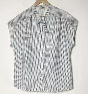 VTG Sears The Fashion Place 1970s Blouse Polkadot Blue White Short Sleeve Top - Picture 1 of 8