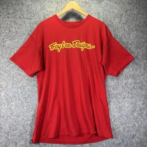 Troy Lee Designs Shirt Mens XL Red Yellow Signature Spellout Graphic MTB Moto X - Picture 1 of 10