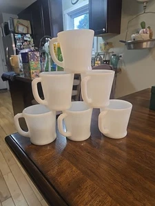 Lot of 6 - FIRE KING White Glass D Handle Anchor Hocking Coffee Cups Mugs 8 oz ! - Picture 1 of 9
