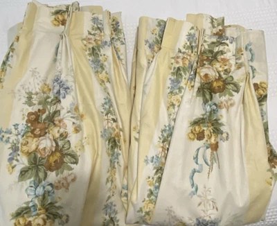 Par de cortinas florales a rayas hechas a mano cortinas plisado de pellizco 82" largo forrado Foto 1 de 4