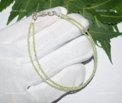 925 Sterling Silver Peridot Gemstone Ethnic Boho Beaded August Handmade Bracelet - Image 1 of 4