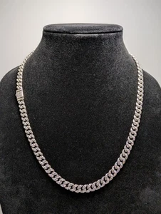 Solid 925 Sterling Silver Iced Out Moissanite 22in 8mm Miami Cuban Necklace - Picture 1 of 4