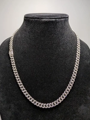 Solid 925 Sterling Silver Iced Out Moissanite 22in 8mm Miami Cuban Necklace - Image 1 of 4