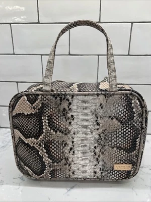 Bolsa cosmética de viagem Stephanie Johnson estampa de cobra píton bolsa de maquiagem rosa nova com etiquetas - Imagem 1 de 4