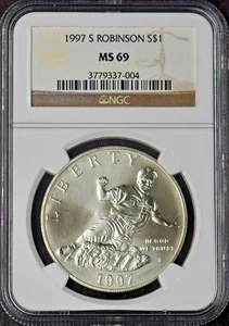 1997-S Jackie Robinson Commemorative Silver Dollar - NGC MS69 - ✪COINGIANTS✪ - Picture 1 of 2