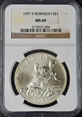 1997-S Jackie Robinson Commemorative Silver Dollar - NGC MS69 - ✪COINGIANTS✪ - Image 1 of 2