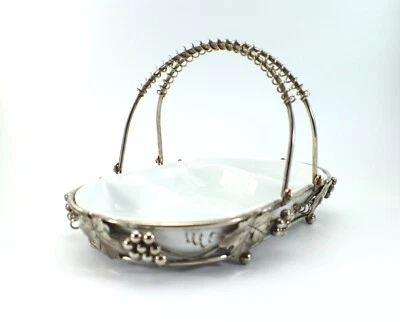 Soporte/portador con plato dividido asas de metal y porcelana uvas Foto 1 de 4