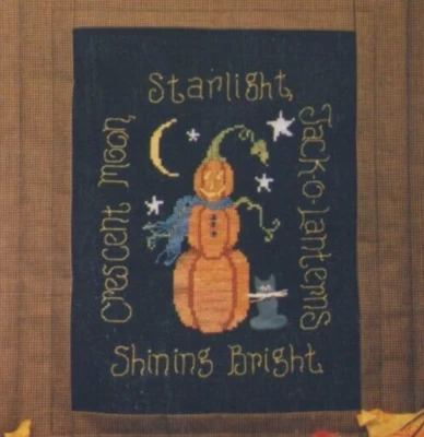 Cross Stitch Waxing Moon Designs Pumpkin Jack & Cat w/ rare Charm Needlework OOP - Image 1 of 4