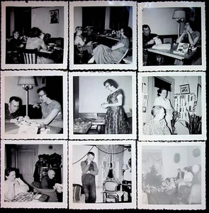 1957 Lot Of 9 Snapshot Photos Christmas Presents Family Gathering Supper - Picture 1 of 2