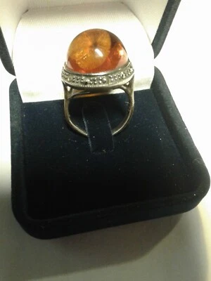 Anello in Argento 925 con ambra e marcasite - peso g 6,50 - Immagine 1 di 4