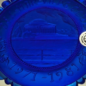 Jefferson Memorial Washington DC DelMarVA Cobalt Blue Glass Pairpoint Cup Plate - Picture 1 of 9