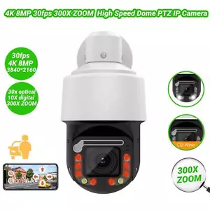 4K 8MP 300X Zoom PTZ POE Security IP Camera with Wiper Speed Dome Auto Tracking - Picture 1 of 12
