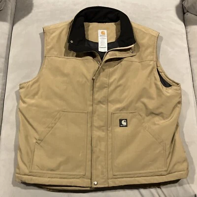 Awesome - Carhartt - Insulated Hunting Vest - Tan Nylon - Corduroy Collar - XXL - Image 1 of 4
