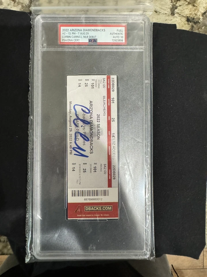 PSA GEM Mint PSA 10 Auto Corbin Carroll Signed Auto MLB Debut Full Ticket Stub - Image 1 of 2