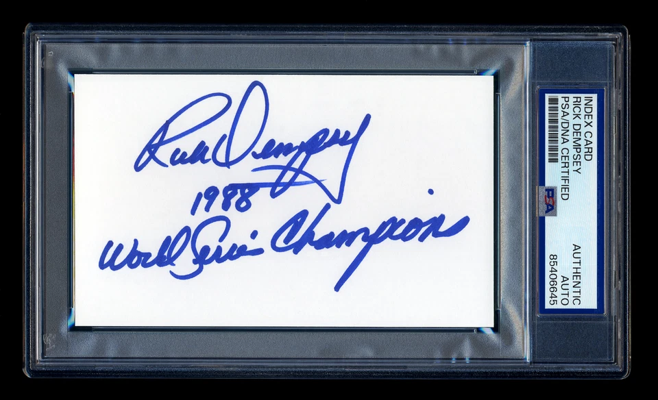 RICK DEMPSEY SIGNED MINT INDEX CARD PSA/DNA 1988 DODGERS WORLD SERIES CHAMPIONS - Image 1 of 1