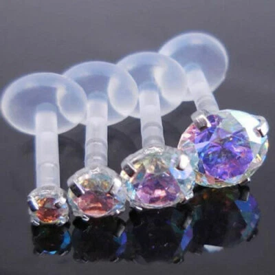 Pendiente trasero plano Bioflex Anillos Tragus AB Cristal BioPlast Labret Anillo labial 16G Foto 1 de 2