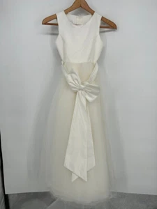 Davids Bridal Dress Girls 10 Ivory Sleeveless Wedding Flower Girl Bow - Picture 1 of 8