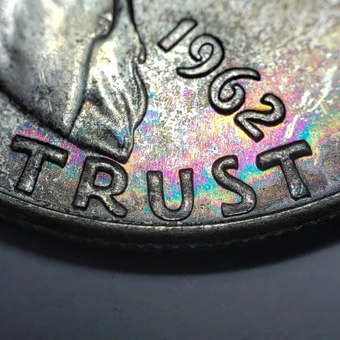 1962 50c Franklin Silver Half Dollar - PQ Speckled Rainbow Toning - BU - Z3935 Cover